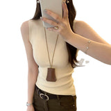 * Korean Half-High Collar Shoulder Thin Sleeveless Knitted Shirt Girls Summer 2025 Outside Wearing The Inside And Playing Bottom Vest
