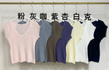 Purple V-Neck Knitted Short-Sleeved T-Shirt For Girls Spring Niche Short French Beauty Sweet Hot Girl Small Top
