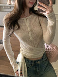 Spice Girl Lace Slim Skinny T-Shirt Girl With Belt Design Henry's New Apricot Long Sleeve T-Shirt Early Spring