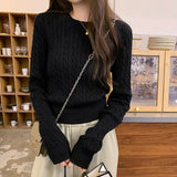 Vintage Sesame Sweater Pure Cotton High-End Knitted Jersey Women 2025 New Autumn And Winter Han Idling Wearing Short Top