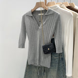 2026 Temperament Commuter New Polo Collar Wool Knitted Shirt Women Spring Design Sense Of Small Slimming