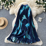 French Printing High-Waisted Thin A Word Hundred-Fold Skirt Women Summer Mid-Summer Skirt Holiday Style Commuting Skirt