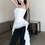 Irregular Lotus Leaf Side Atmosphere Feel The Chest Vest Woman Wears A Niche Ribbon Wrapped Blouse