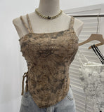 Real-Action Wasteland Hottie Wearing Sling Vest To Do Old Hole Tie Dye With Chest Cushion Short Sleeveless Top 1662