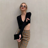 Short T-Shirt Women's Long Sleeves 2025 Spring And Autumn Ins Outs The Sexy Fashion Bottom Top Woman