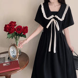 Doll-Collar Dress Women's Summer New Fashion French Gentle College Style Style With Waist Black Long Skirt Women