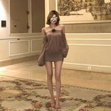 2025 New Autumn And Winter Pure Desire Short Skirt Korean Version Of Hot Girl Temperament Screen Hanging Neck Dress Female Feel Breast Skirt