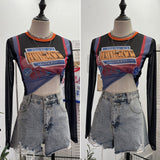 Real-Patted Letter-Print Mesh Yarn Women's Summer Thin Single-Layer Perspective Sunscreen Hooded Short T-Shirt 50235