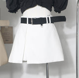 Real Shooting With Belt Open Fork High Waist Thin Pants Skirt Women's Summer New A-Shaped Hip Half Short Skirt 8906