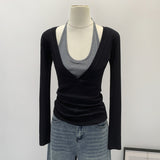 Commuter Lyselle Tiansi Unique Fake Two Hanging Neck Long-Sleeved T-Shirts Women's Autumn Commute New Non-Hit T-Shirt Spring