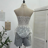 Real Shooting Lace Lace Bocardia Waistcoat Sexy With Chest Pad Irregular Ribbon Hanging Neck Sling Suit 935