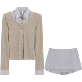 College Style Fake Two Shirt Women 2025 New Top Dress With A Set Of Korean Wearing Suit Skirt