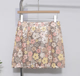 French Heavy Industry Lighting Flowers A-Word Skirt High Waist Thin Ass Anti-Light Short Skirt Women 8158