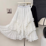 White Heavy Industry Lace Splicing Irregular Mesh Dress Women Autumn And Winter High-End Cake Skirts