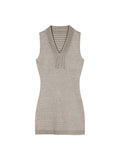 Pure Lust Wind V Collar Knitted Vest Dress Women Summer Tight Short Dress Sexy Figure Pocketed Ass Skirt