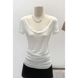 Lyselle Tiansi Slimy Big U-Neck Slim Short-Sleeved T-Shirt For Women's Summer New Long-Term Top