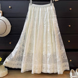 2025 Summer French Gentle Hollow Lace Lace Half-Dress Woman High-Waist A Word Folded Loose Umbrella Skirt