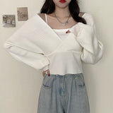 Inside The Bottom Knitted Shirt Long Sleeve 2026 Spring New Women's Design Sense Of Niche Fake Two Short Tops