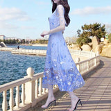 High-End Dress 2025 New Super Fairy Dress Summer Yang Printing Belly Embroidery Mesh Skirt