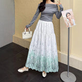 New French Romantic Heavy Industry Embroidery Print Collection Lanky High-Waist Fairy Skirt A-Word Half-Body Skirt