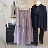Pearl Yarn Dress Gentle Wind Folded Texture High Waist Half-Body Dress Woman 2025 Spring And Summer New Umbrella Skirt Cake Skirt