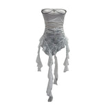 Real-Shooting Gothic Lace Tective Sexy Sleeveless Top Irregular Ribbon Decor Punk Wrap Chest Vest 1189