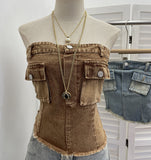 Summer Water Wash Side Cowboy Bra Vest Pocket Irregular Tight Tight To Take A Short Top 6602