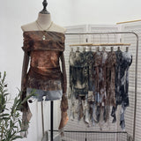 Real Shot Shoulder Strap Tie Dyed Net Shawl Shirt T-Shirt T-Shirt T-Shirt Design Folded Long-Sleeved T-Shirt 8003