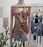 Spice Girls Slapout Twisted Kinesi Hanging Neck Mesh Printing Unique Design Long-Sleeved T-Shirt Embanded Backclothed 2772