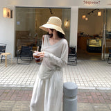 Lyselle Tiansi Super-Good-Looking Single Loose Stripe V-Neck Long-Sleeved T-Shirt For Women 2026 Spring New Thin Top