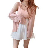 2026 Korean Version Of Spring And Summer New Women's Cool Sack Vest Open Shirt Loose Sun Protection Shirt Knit Two Sets Of Tops