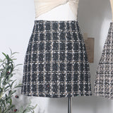 Real Shooting Long-Term Plus Single Lattice Coarse Flowers, Short Skirt Autumn And Winter With High Waist Thin A Word Bag Hip Skirt1920