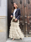 New Women's High-End Sense Summer Temperament British Net Yarn Cake Skirt Punt Skirt Solid Color A Word Half-Body Skirt