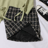 Small Scented Coarse Flowers, Lattice Half-Dress Woman 2025 Autumn And Winter New High-Waisted Thin Ass A-Word Skirt 8920