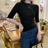 Korean Senior Feeling Super Good-Looking Shoulder Sleeve Knitted Jersey Girl 2025 Spring And Summer New Slimming Hottie Thin Top