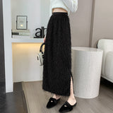Tassel Open Fork Half-Dress Woman Autumn And Winter French Style Loose High-Waisted Waist-Waisted Thin Word Straight Skirt Temperament Long Skirt