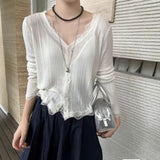 Korean Temperament Summer New Sweet V-Neck Lace Border Tanning Shirt Outside The Shawl Knit Shirt Air-Conditioning Shirt