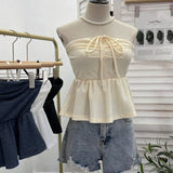 Women's Clothing Out-Of-Shoulder Hanging Neck Small Sling Vest Outside Wearing Braided Short Sleeveless Top 88951