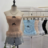 Real Shot With Anti-Slip Strip Lace Yarn Tector-Boobed Bow Repair Slim Sleeveless Top 8180