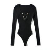 Spice Girls Autumn And Winter New V-Neck Buckle Girl Solid Color With Long Sleeves Slimming Bottom-Up Women