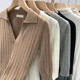 2026 Temperament Commuter New Polo Collar Wool Knitted Shirt Women Spring Design Sense Of Small Slimming
