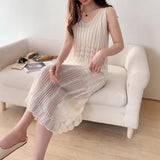 Real Shooting Korean V-Neck Knitted Sling Dress Women's New Summer Temperament Long Vest Skirt