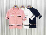 Crash Color Polo Collar Knitted Shirt 2025 Summer New Design Small Short Temperament Top Woman