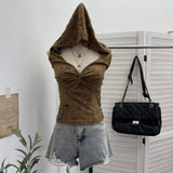 Wasteland Wind Retro Hooded Sling Vest Hole To Make Old Kinesy Low-Chests Hottie Sleeveless Top 9620