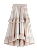 Half-Dress Woman Autumn A Word 100-Fold Skirt 2025 New Front Short And Rear Long Lotus Leaf Side Irregular Cake Skirt Spring And Summer