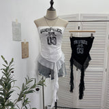 Real Shot With Anti-Slip Letter Print Chest Vest Tsets Lace Splicing Mesh Yarn Irregular Top 1233