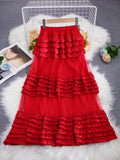 Ocean Spirit Dynamic Mesh Splicing Layer Cake Half Dress Women 2026 Spring Leisure Lazy Can Folded Through The Long Skirt