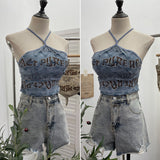 Real Shooting Spice Girls Letter Printing To Make Old Hole Hanging Neck Sling Vest Short With Chest Cushion Top 6672