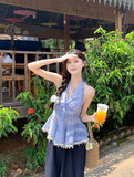 French Gentle Wind Bow Tie With Sleeveless Sling Vest Skirt 2026 Summer Kinesi Hanging Neck On The Back Of The Coat