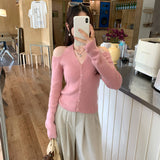 Lazy High-End Feeling Hanging Neck Long-Sleeved Knitted Shirt Autumn 2025 New Big Look Light French Lame Shoulder Coat